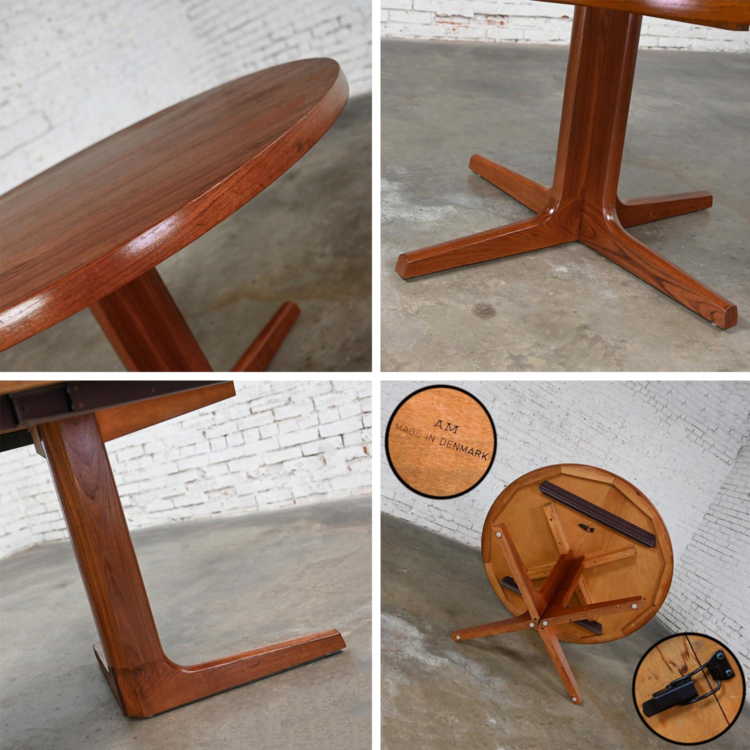 Scandinavian Modern Teak Round - Oval Extension Dining Table Pedestal Base by AM 14