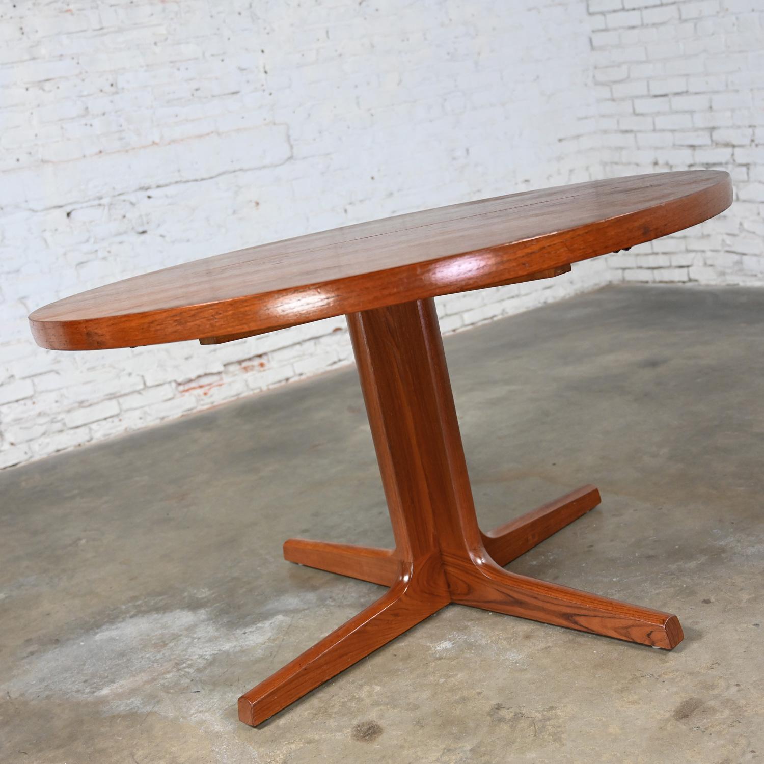 Danish Scandinavian Modern Teak Round - Oval Extension Dining Table Pedestal Base by AM