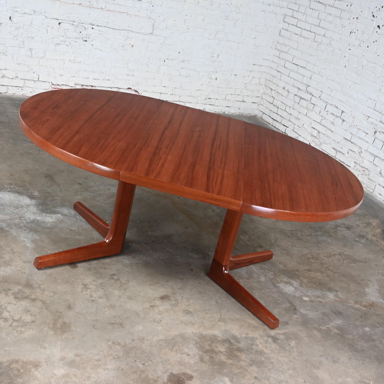 Scandinavian Modern Teak Round - Oval Extension Dining Table Pedestal Base by AM 1