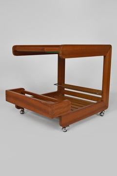 Scandinavian Modern Teak Serving Bar Cart / Trolley with Mirror Top, circa 1970
