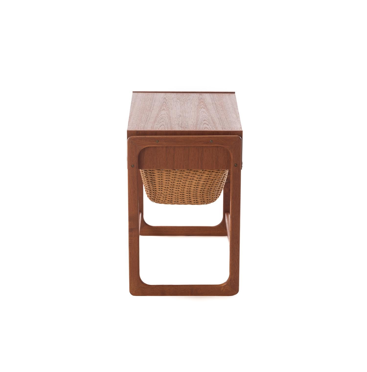 Rattan Scandinavian Modern Teak Sewing Table