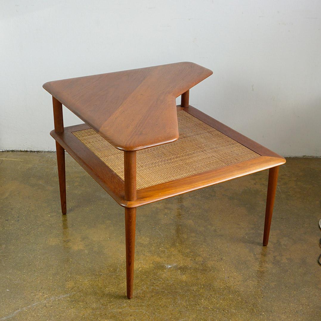 Cane Scandinavian Modern Teak Side Table Minerva by Peter Hvidt for Soborg Mobler For Sale