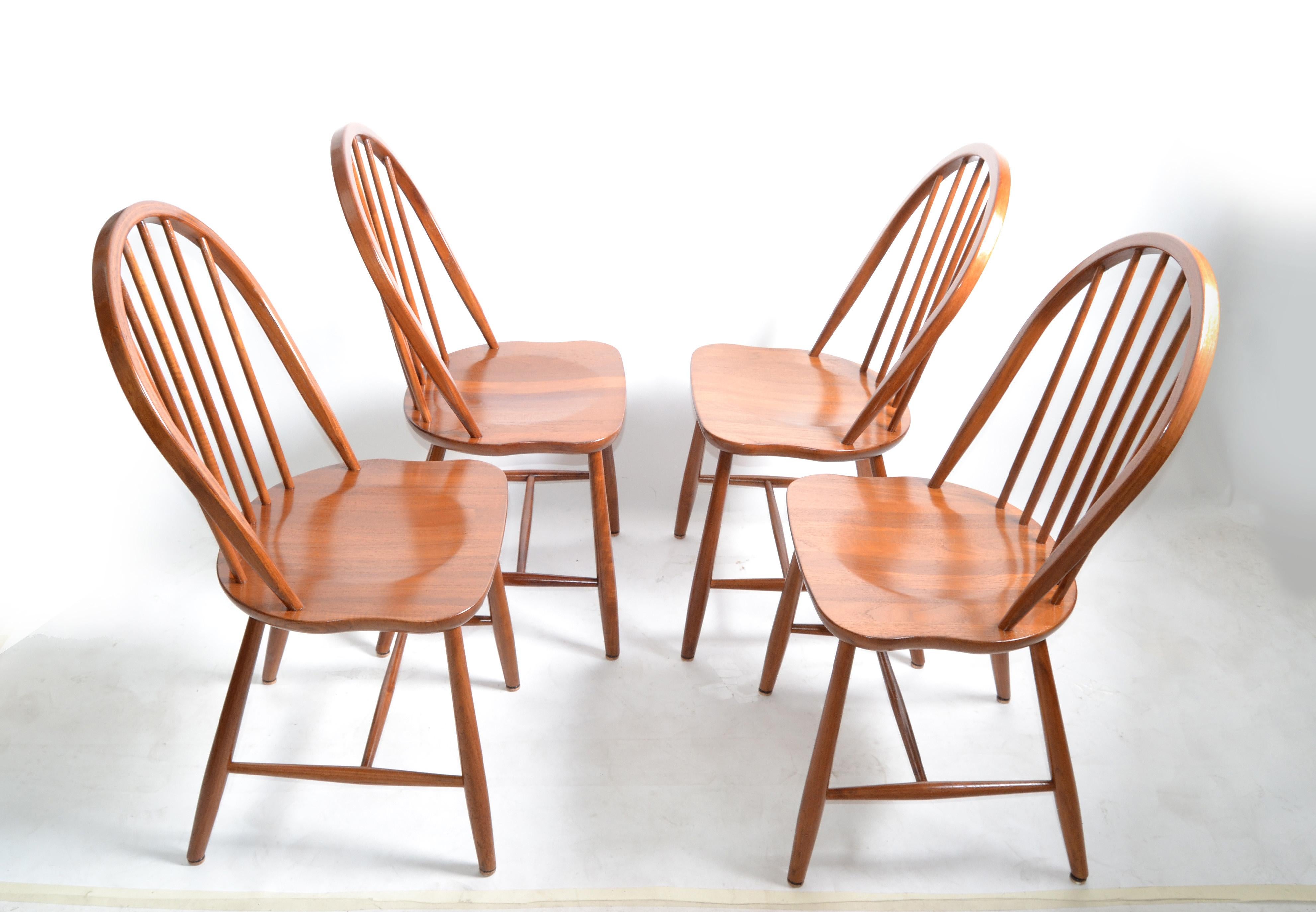 Mid-20th Century Scandinavian Modern Teak Spindle Back Dining Chairs Møbelfabrik Denmark, Set 4 For Sale