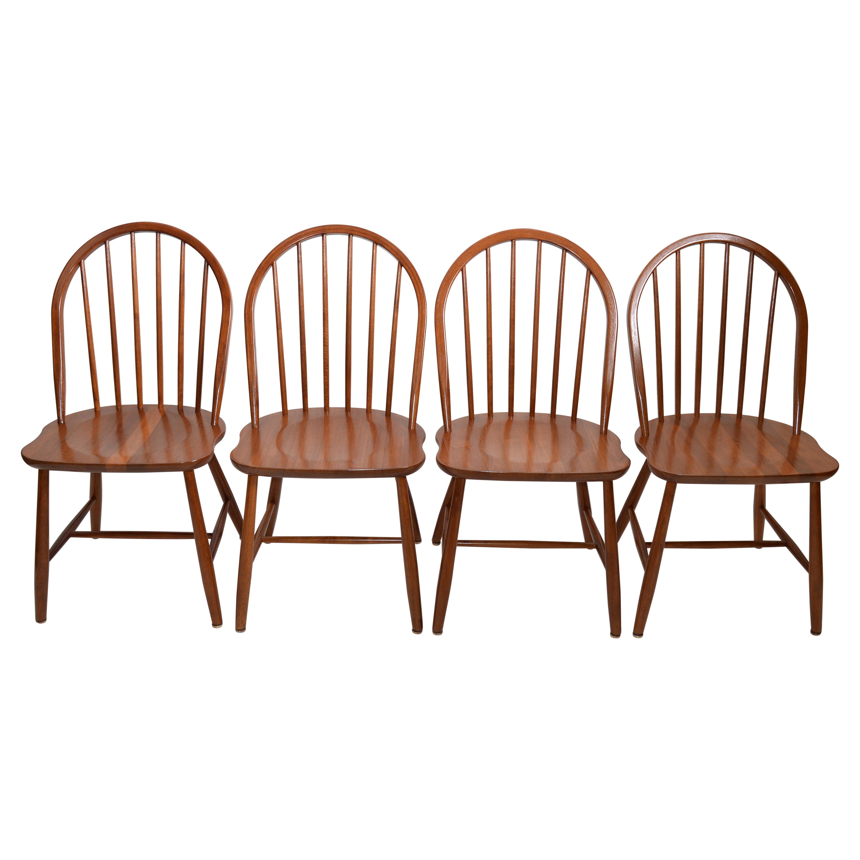 Scandinavian Modern Teak Spindle Back Dining Chairs Møbelfabrik Denmark, Set 4