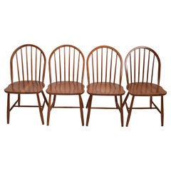 Scandinavian Modern Teak Spindle Back Dining Chairs Møbelfabrik Denmark, Set 4