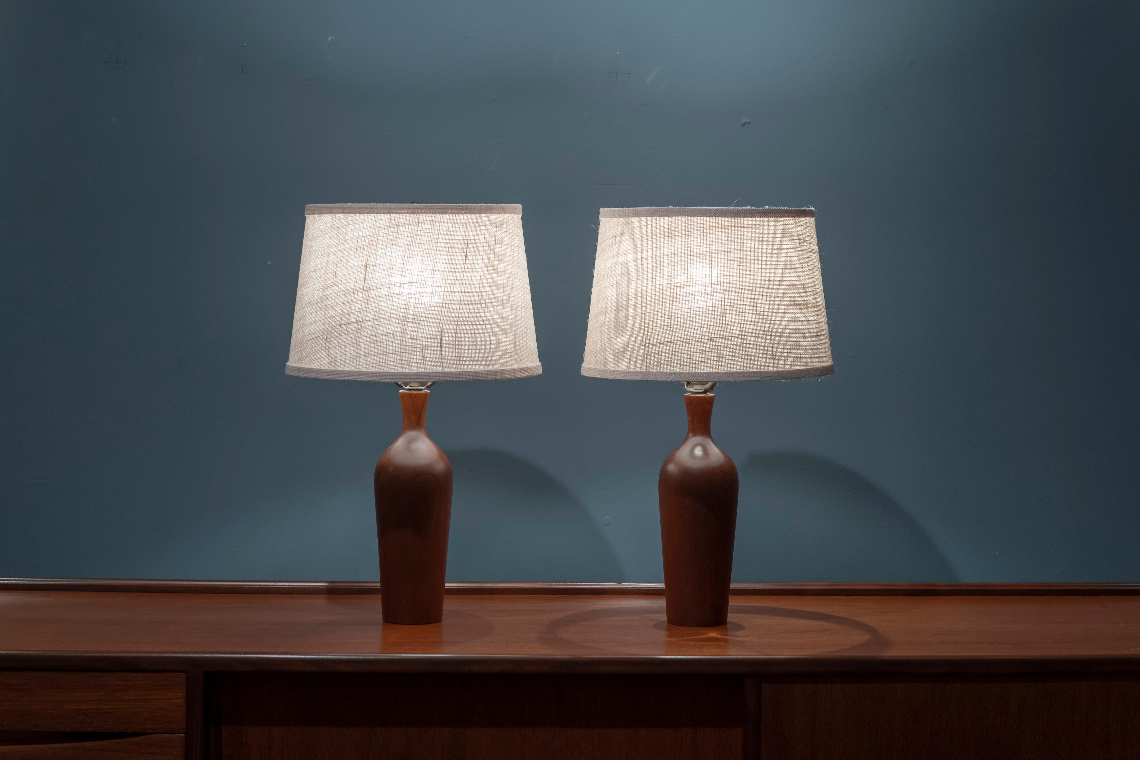 Scandinavian Modern Teak Table Lamps In Good Condition In San Francisco, CA