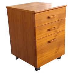 Scandinavian Modern Teak Three-Drawer Rolling Filing Cabinet