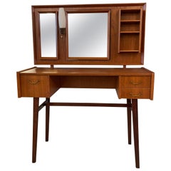 Vintage Scandinavian Modern Teak Vanity with Light