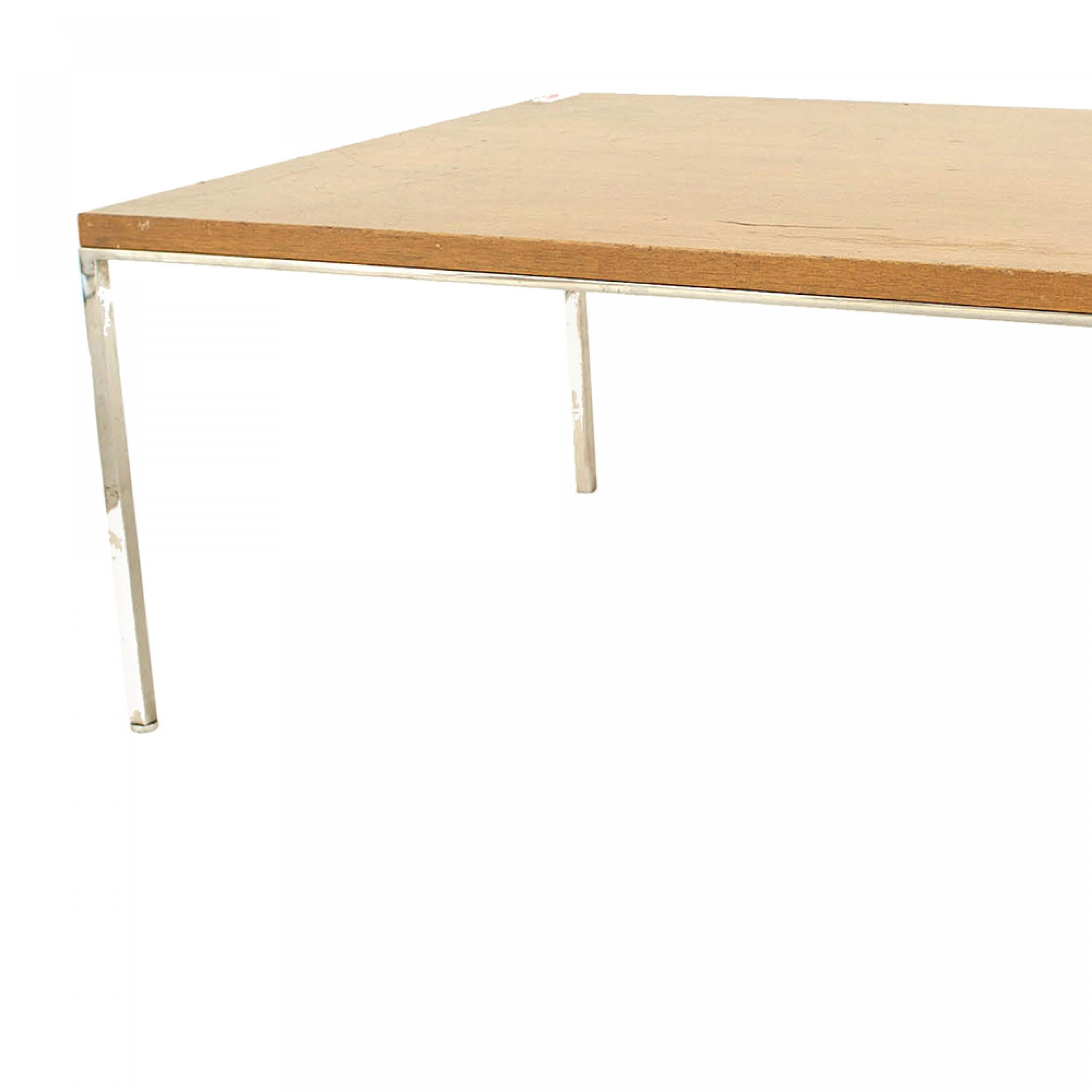 Metal Scandinavian Modern Teak Veneer and Chrome Coffee Table For Sale