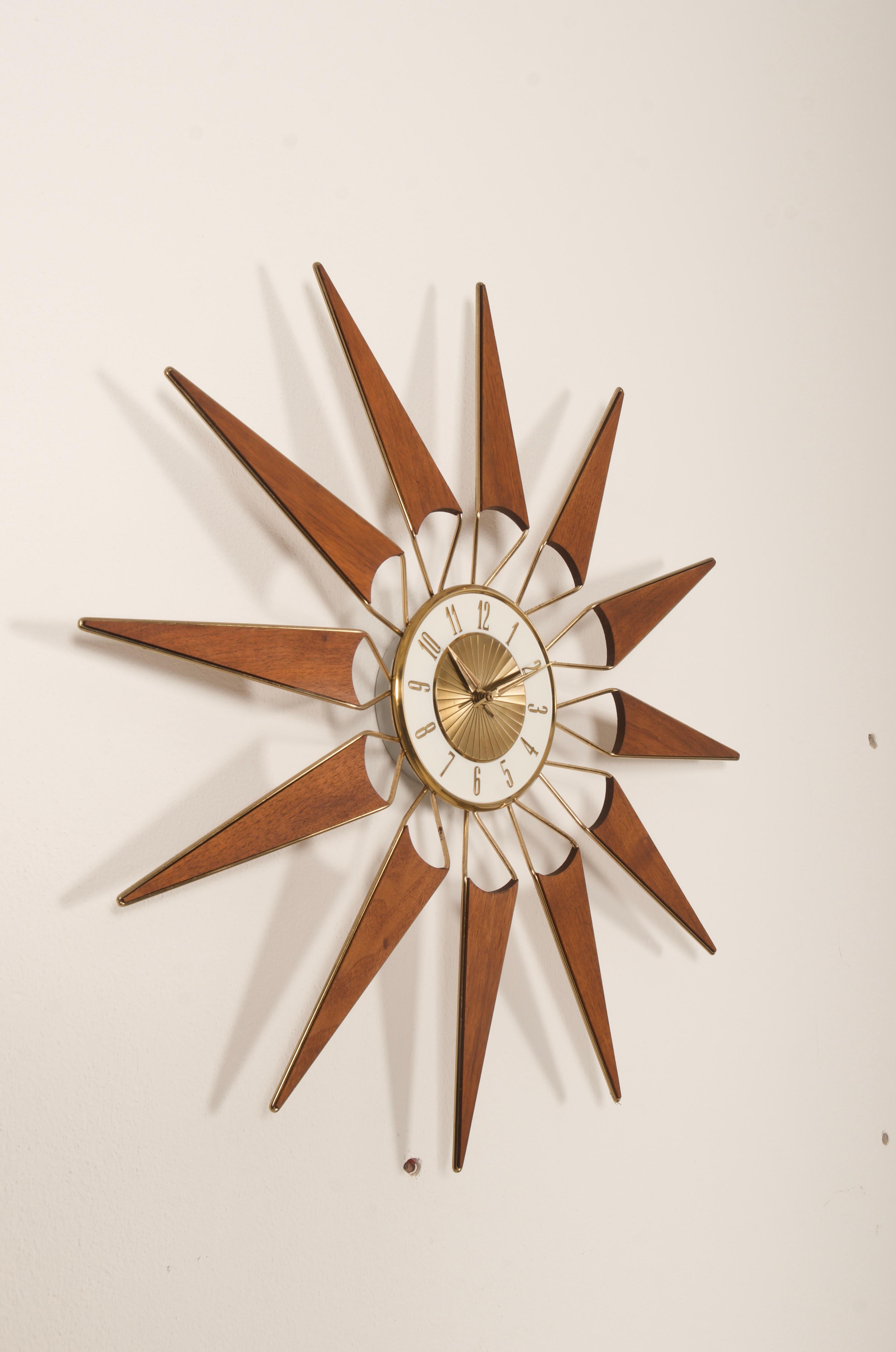 American Scandinavian Modern Teak Wall Clock by Elgin For Sale