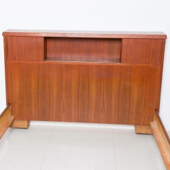 Scandinavian Modern Teak Wood Bed Thick Tall Headboard Design in Full 1960s