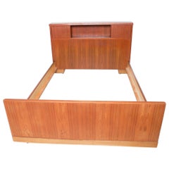 Scandinavian Modern Teak Wood Bed Thick Tall Headboard Design in Full 1960s