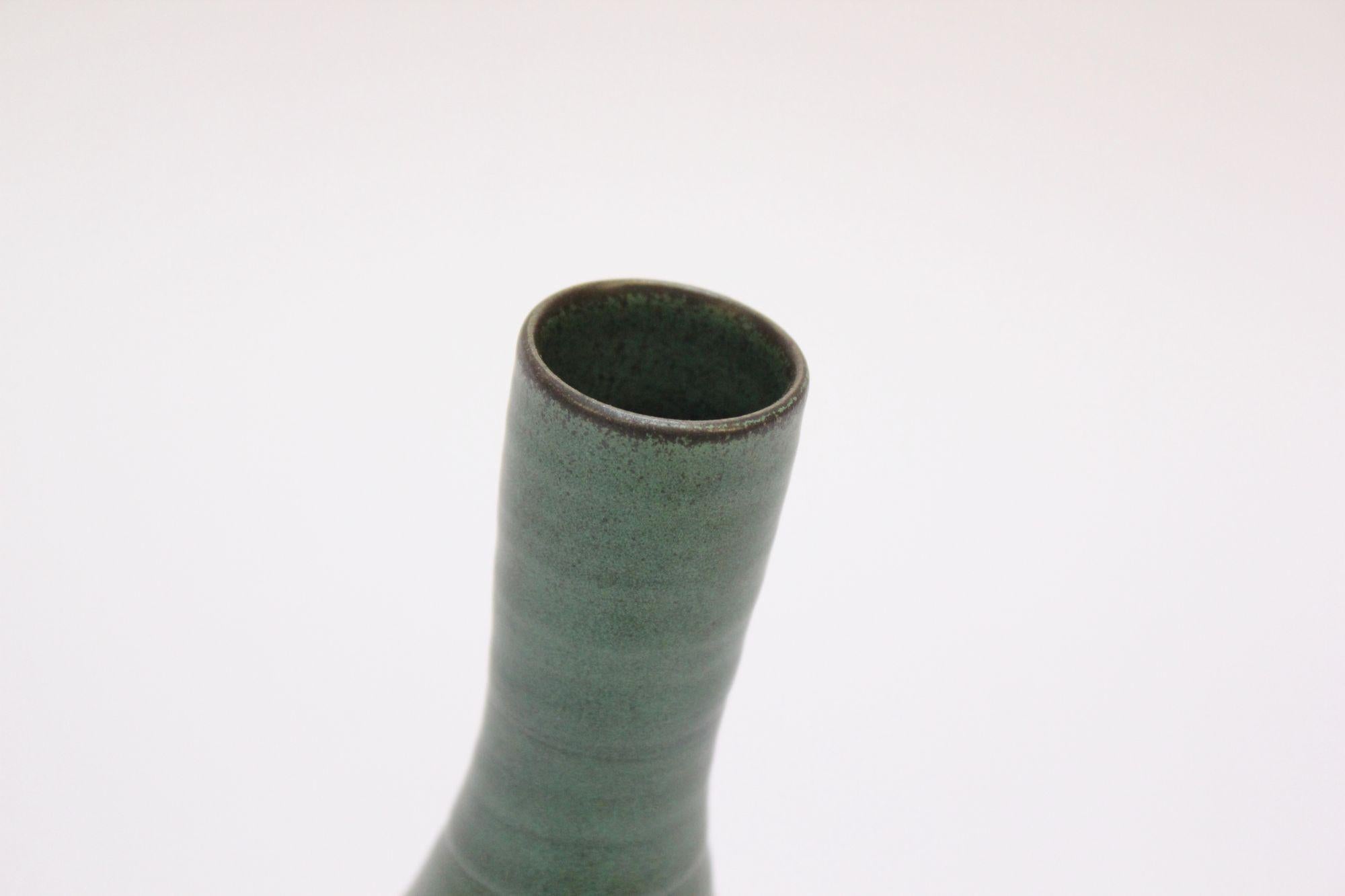 Scandinavian Modern Terracotta Vase with Matte Green Glaze 3