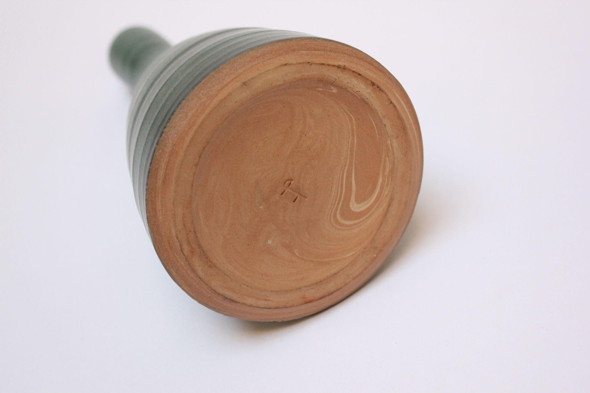 Scandinavian Modern Terracotta Vase with Matte Green Glaze 4
