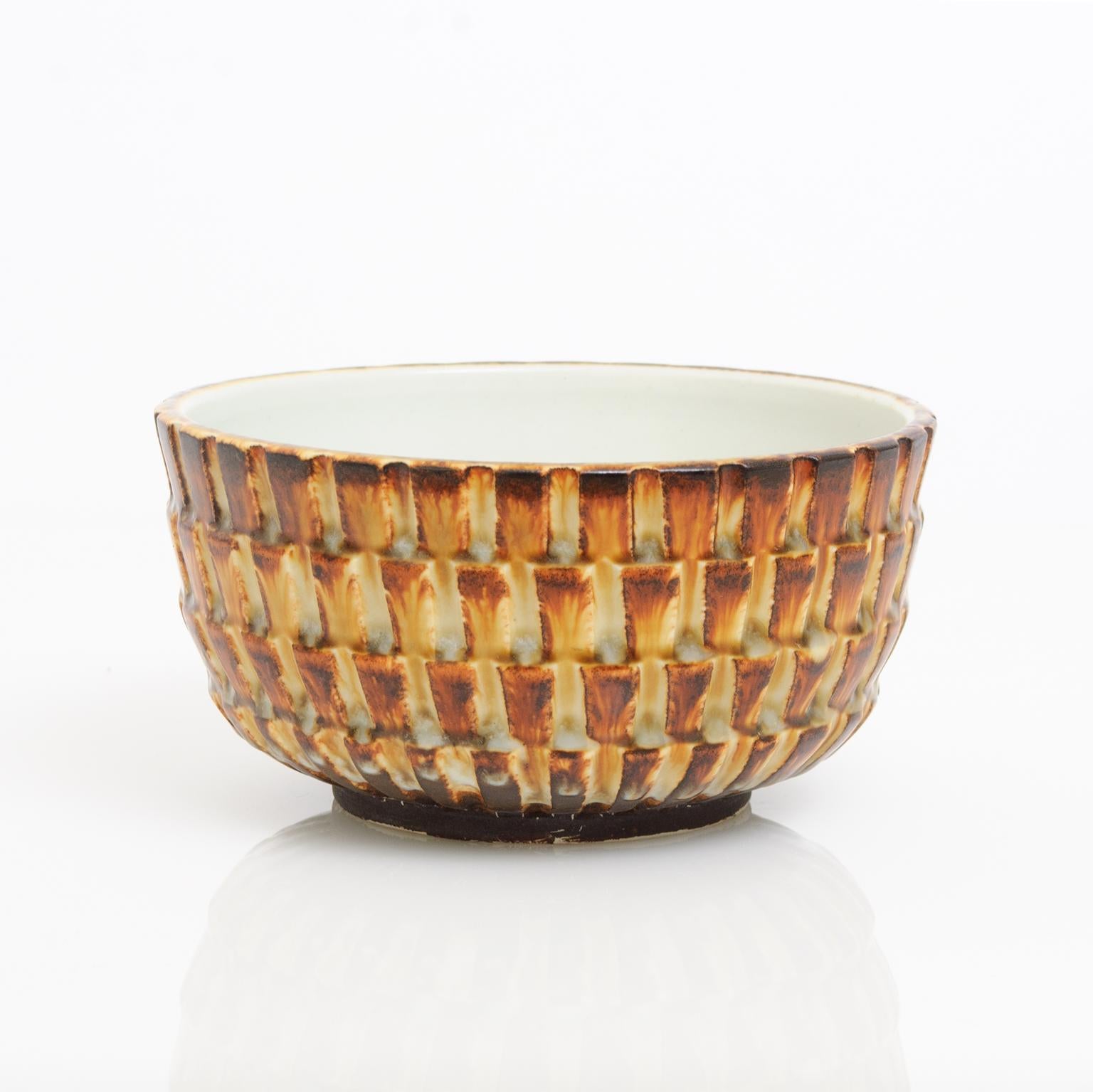 Glazed Scandinavian Modern Textured Ceramic Bowl by Gertrud Lonegren, Rörstrand For Sale