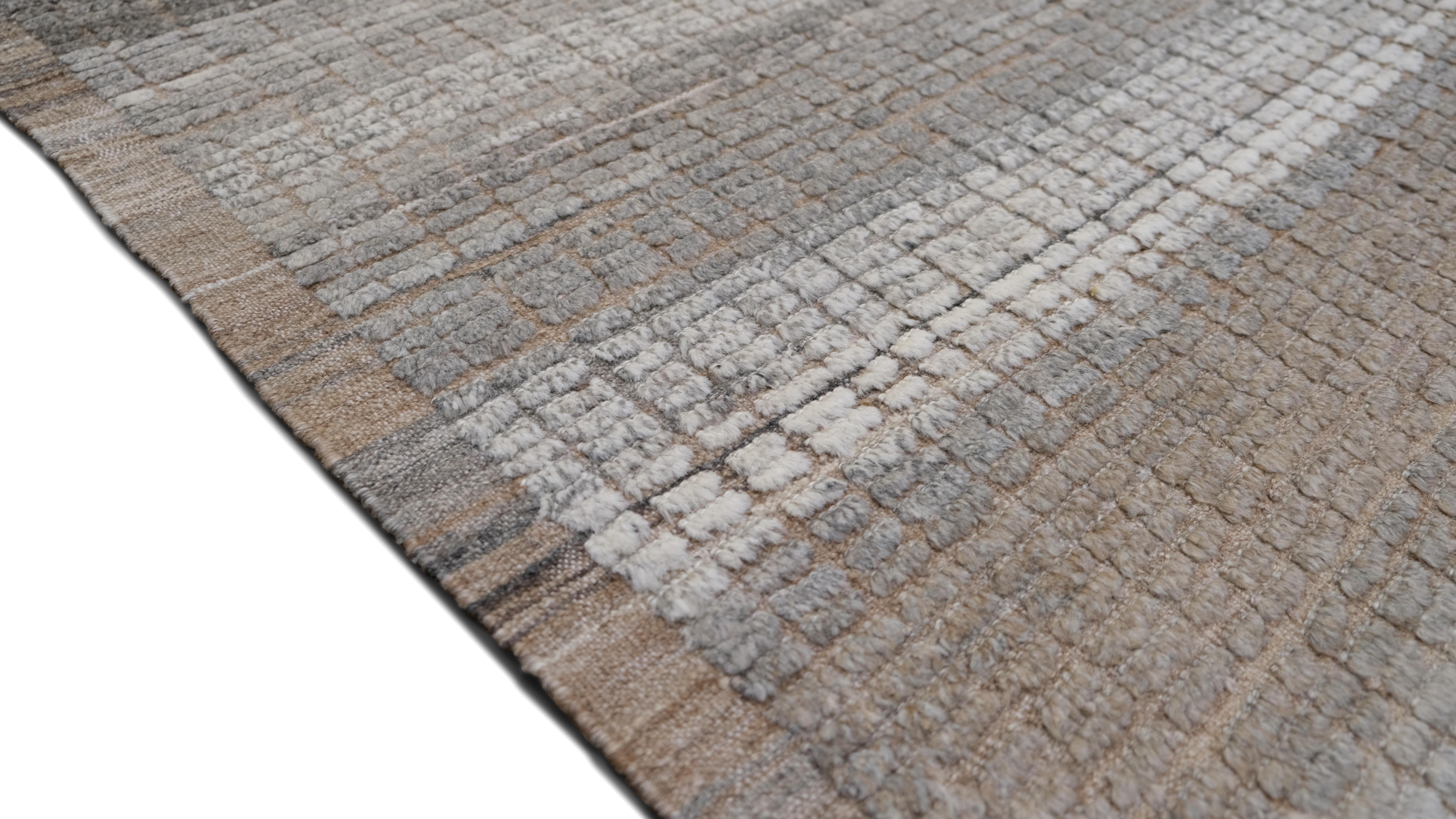 Skandinavischer moderner strukturierter neutraler Wollteppich 8'9''x12'1'' (Afghanisch) im Angebot