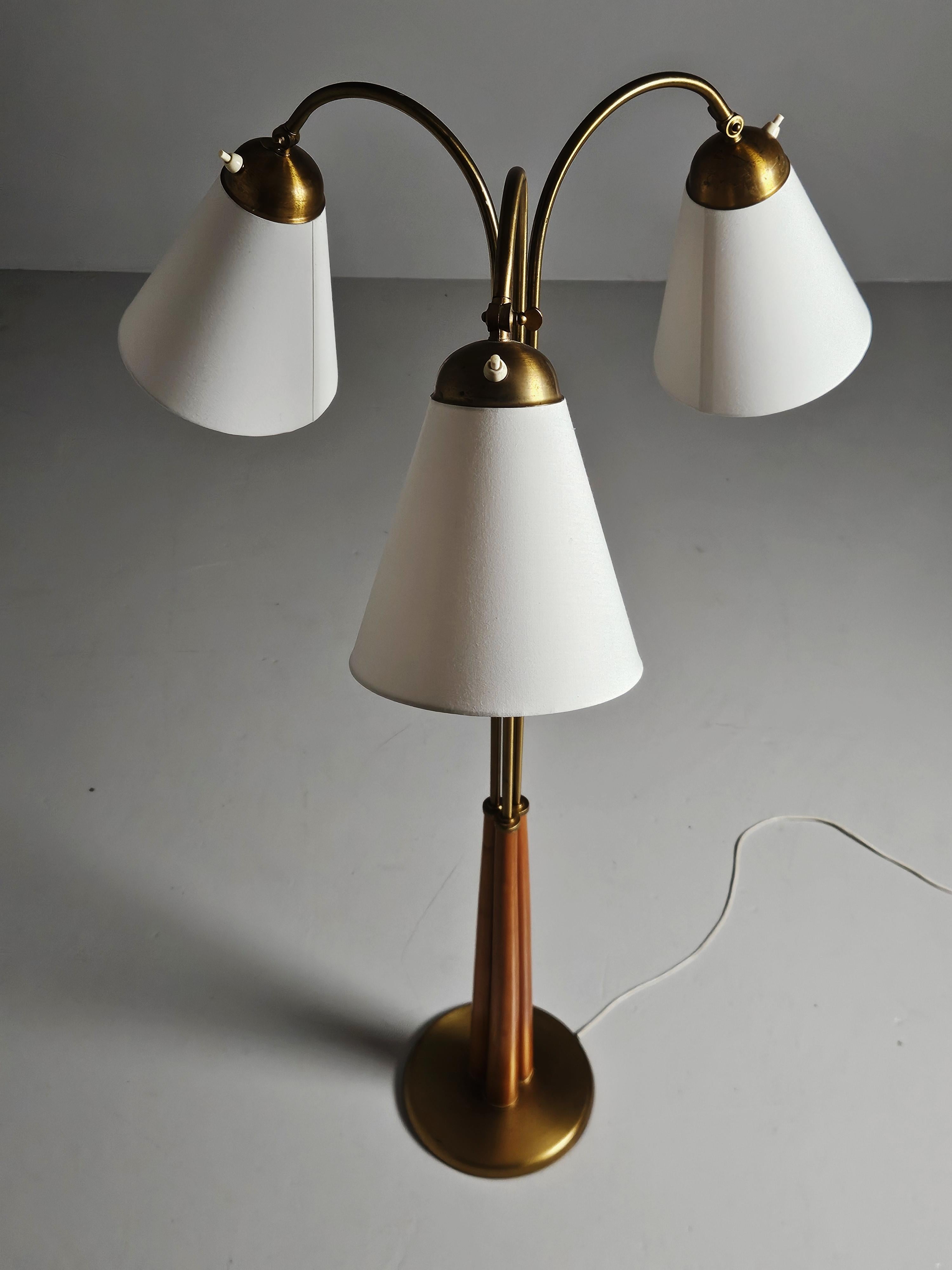 Scandinavian Modern Scandinavian modern three armed floor lamp, Sweden, 1940s For Sale
