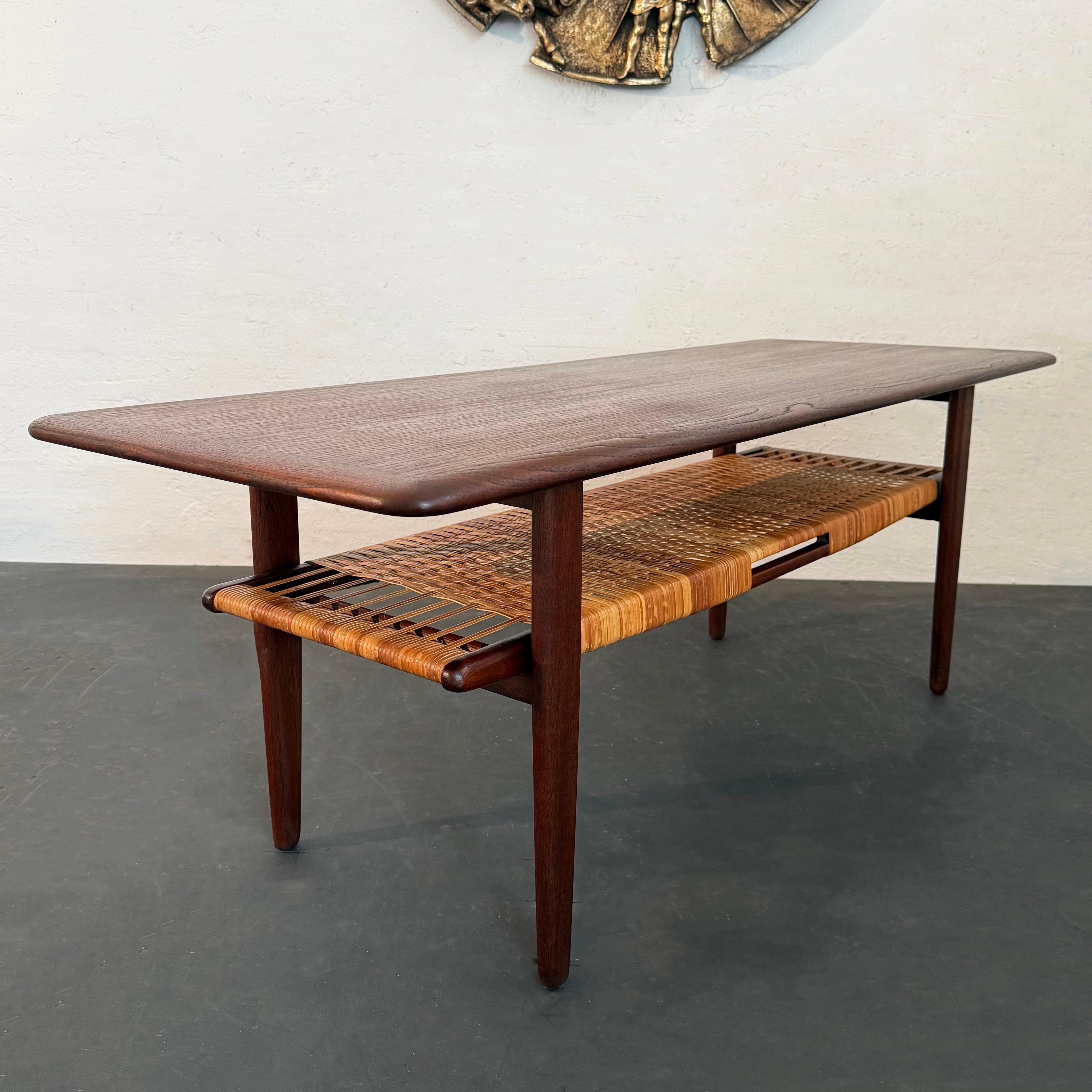 Scandinavian Modern Tiered Teak And Cane Coffee Table By Kurt Østervig For Sale 1