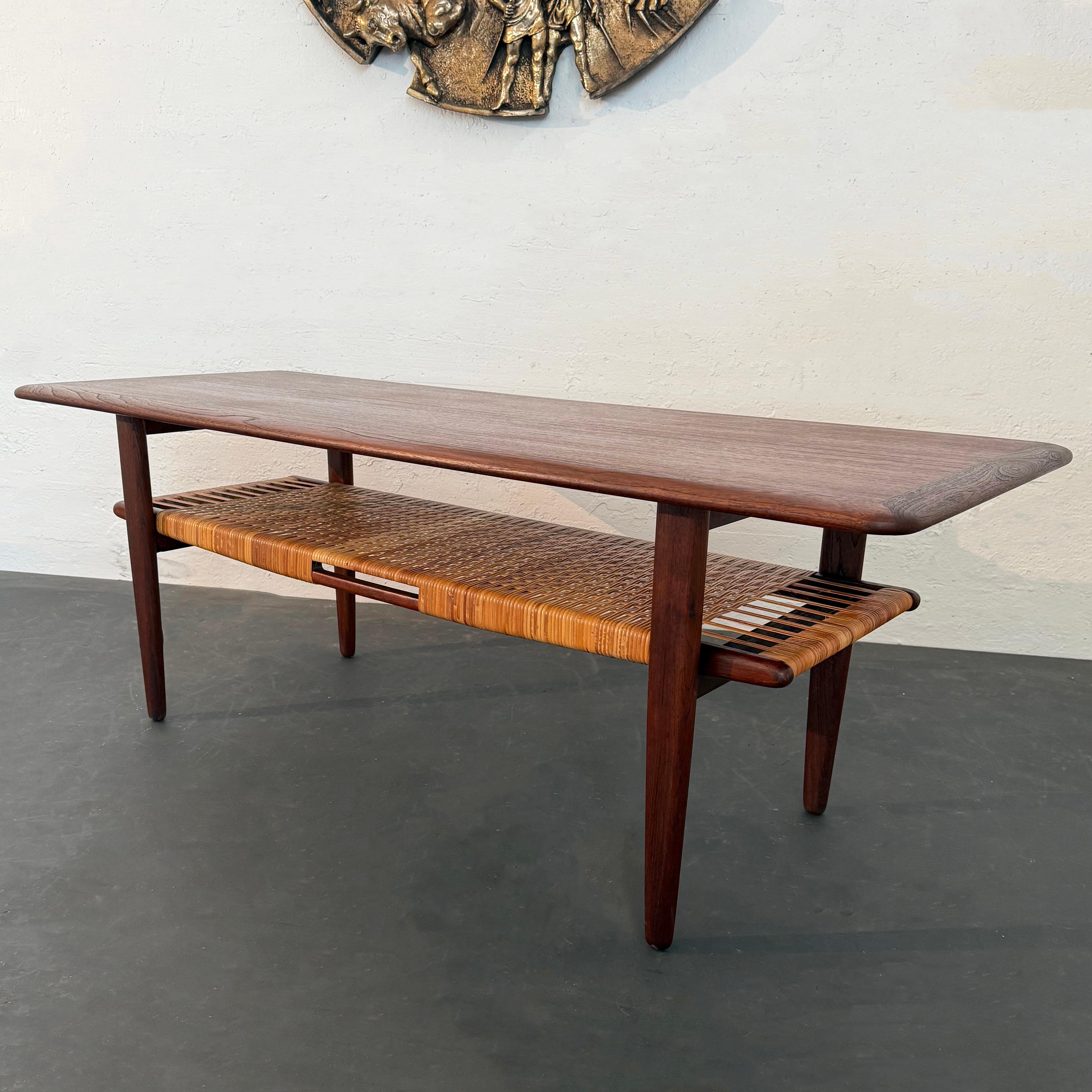 Scandinavian Modern Tiered Teak And Cane Coffee Table By Kurt Østervig For Sale 4