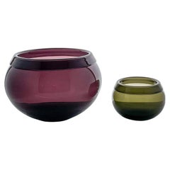 Scandinavian Modern Timo Sarpaneva Glass Bowls Pantareuna Green Purple 1950s