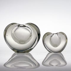 Scandinavian Modern Timo Sarpaneva Two Clear Crystal Art Sculptures Heart 1957