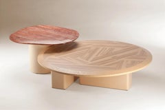 Tavolo da centro moderno scandinavo in travertino e frassino olivato L'anamour