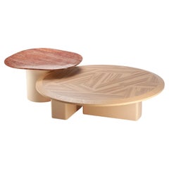 DOOQ Scandinavian Modern Travertine and Olive Ash Center Table L'anamour, Rouge