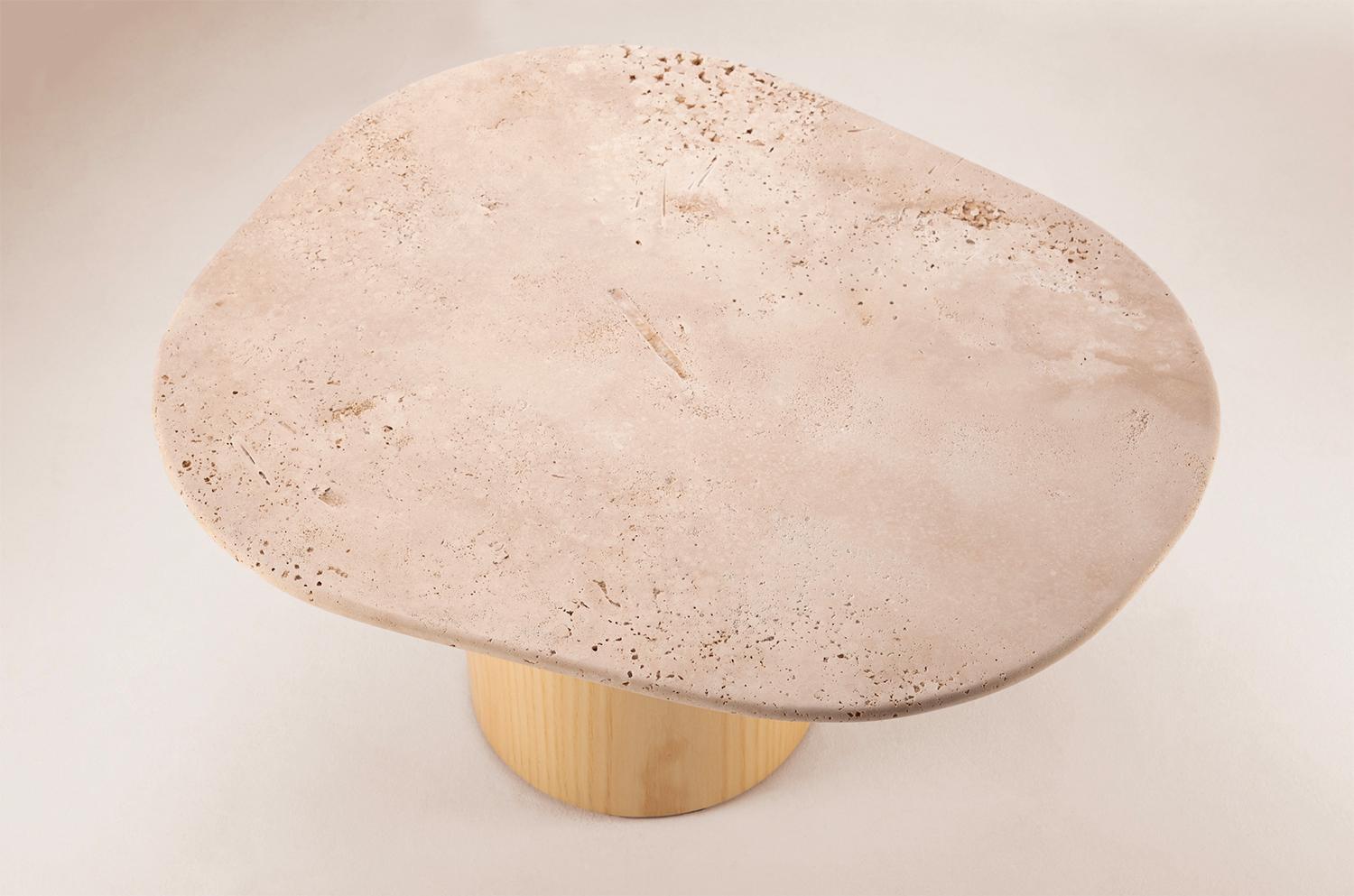 Portuguese DOOQ Scandinavian Modern Travertine and Olive Ash Wood Tables L'anamour, Rose For Sale