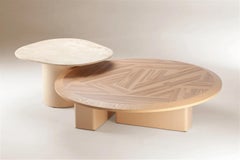 Mesas Portuguesas Modernas Escandinavas de Travertino y Madera de Fresno Olivo L'anamour