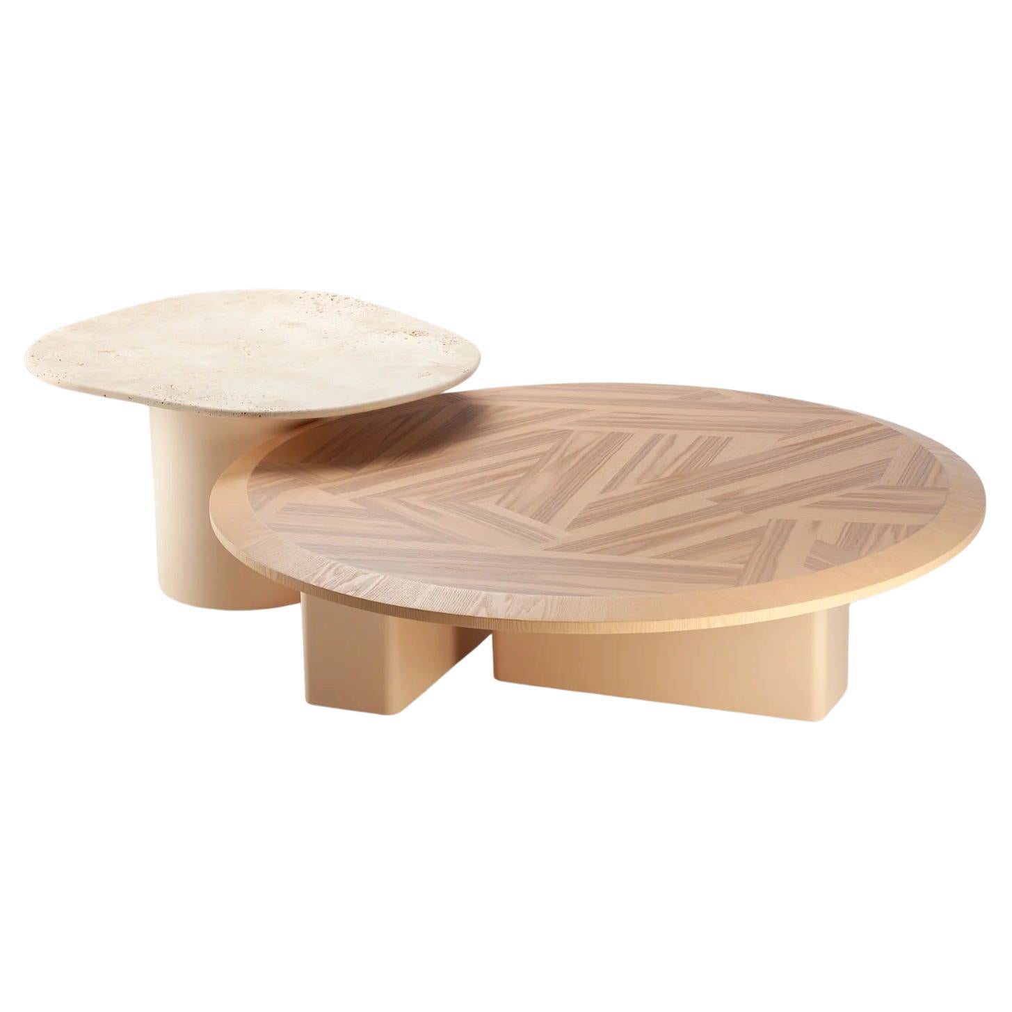 DOOQ Scandinavian Modern Travertine and Olive Ash Wood Tables L'anamour, Rose