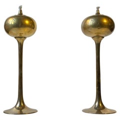 Scandinavian Modern Trumpet Oil Lamps in Brass, 1970s