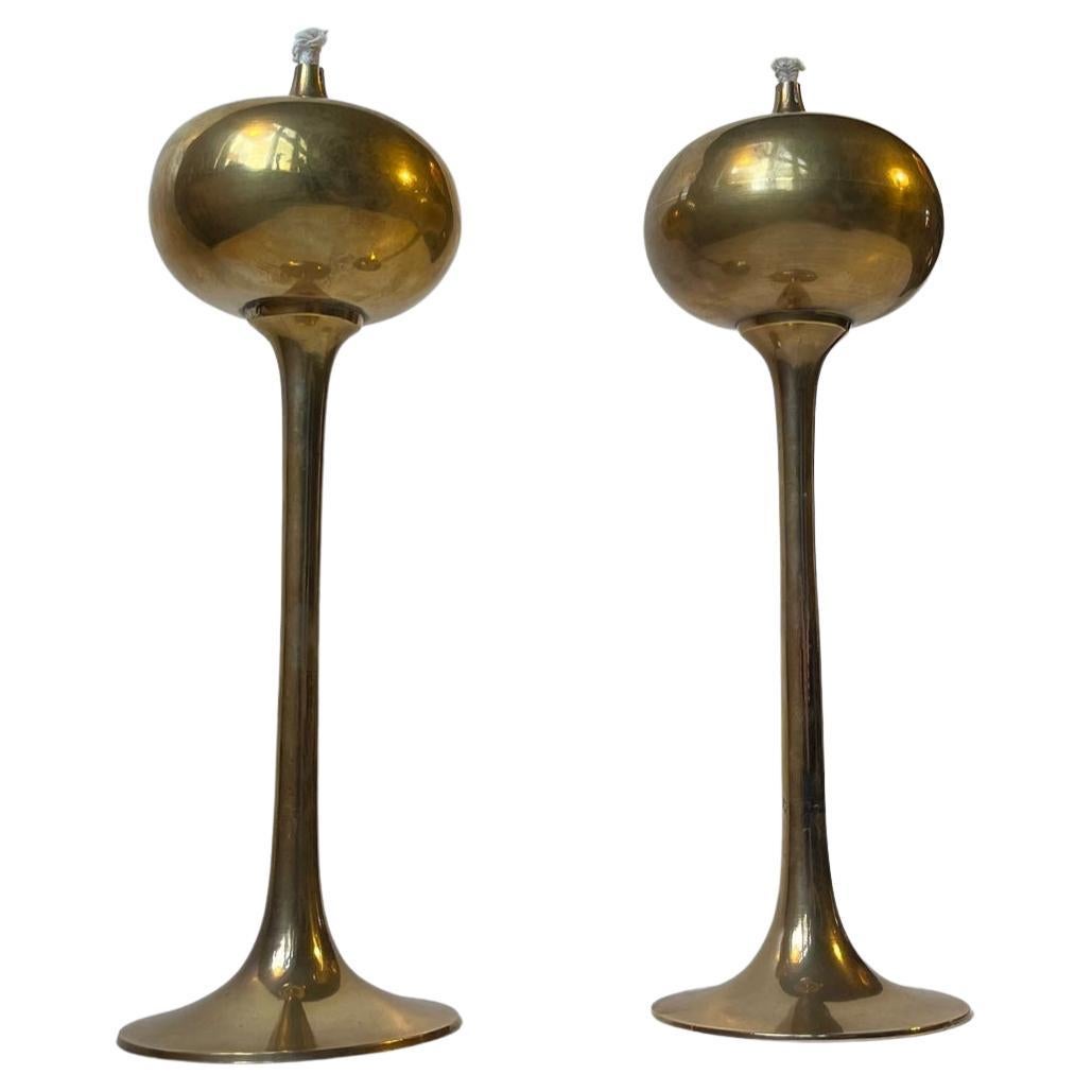 Scandinavian Modern Trumpet Oil Lamps in Brass, 1970s