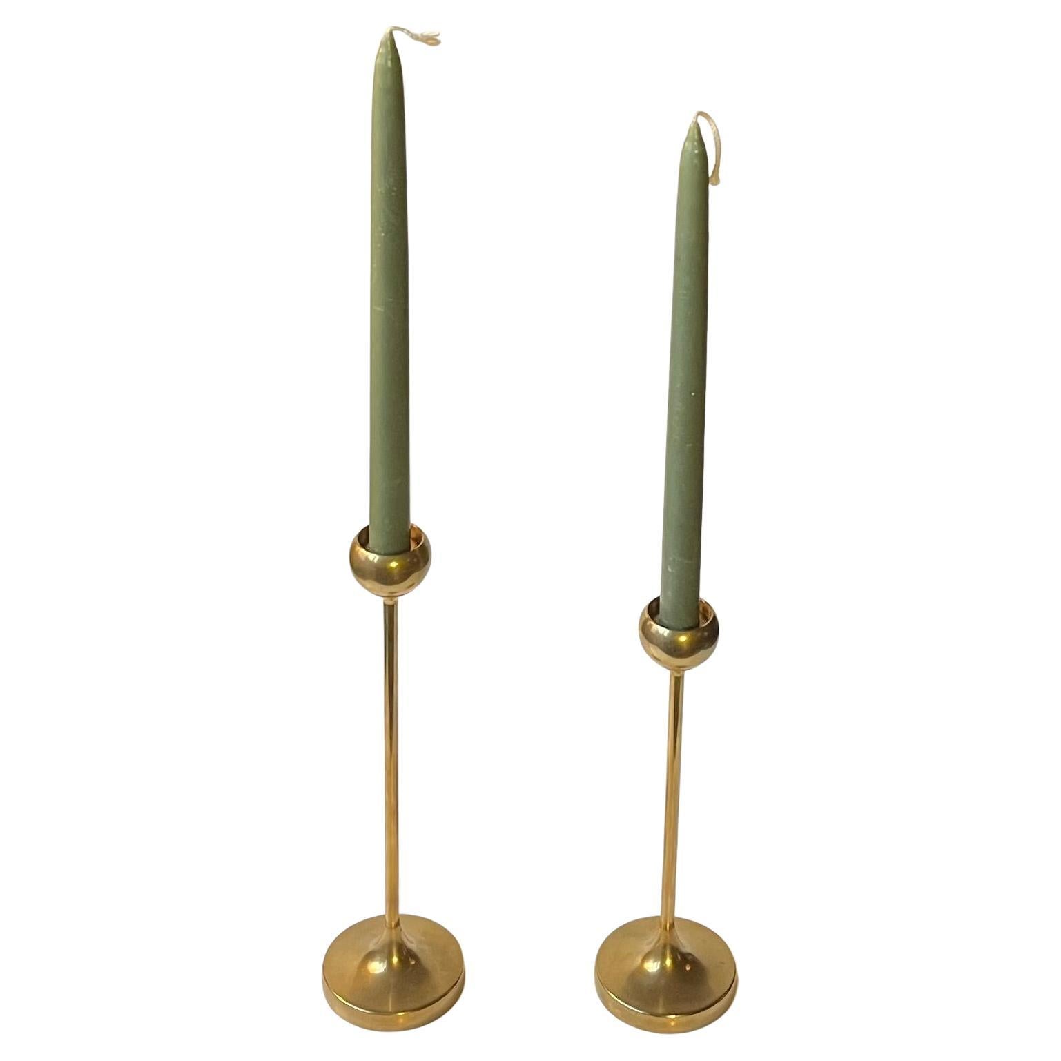 Scandinavian Modern Tulip Candlesticks in Brass, 1960s, Set of 2 For Sale
