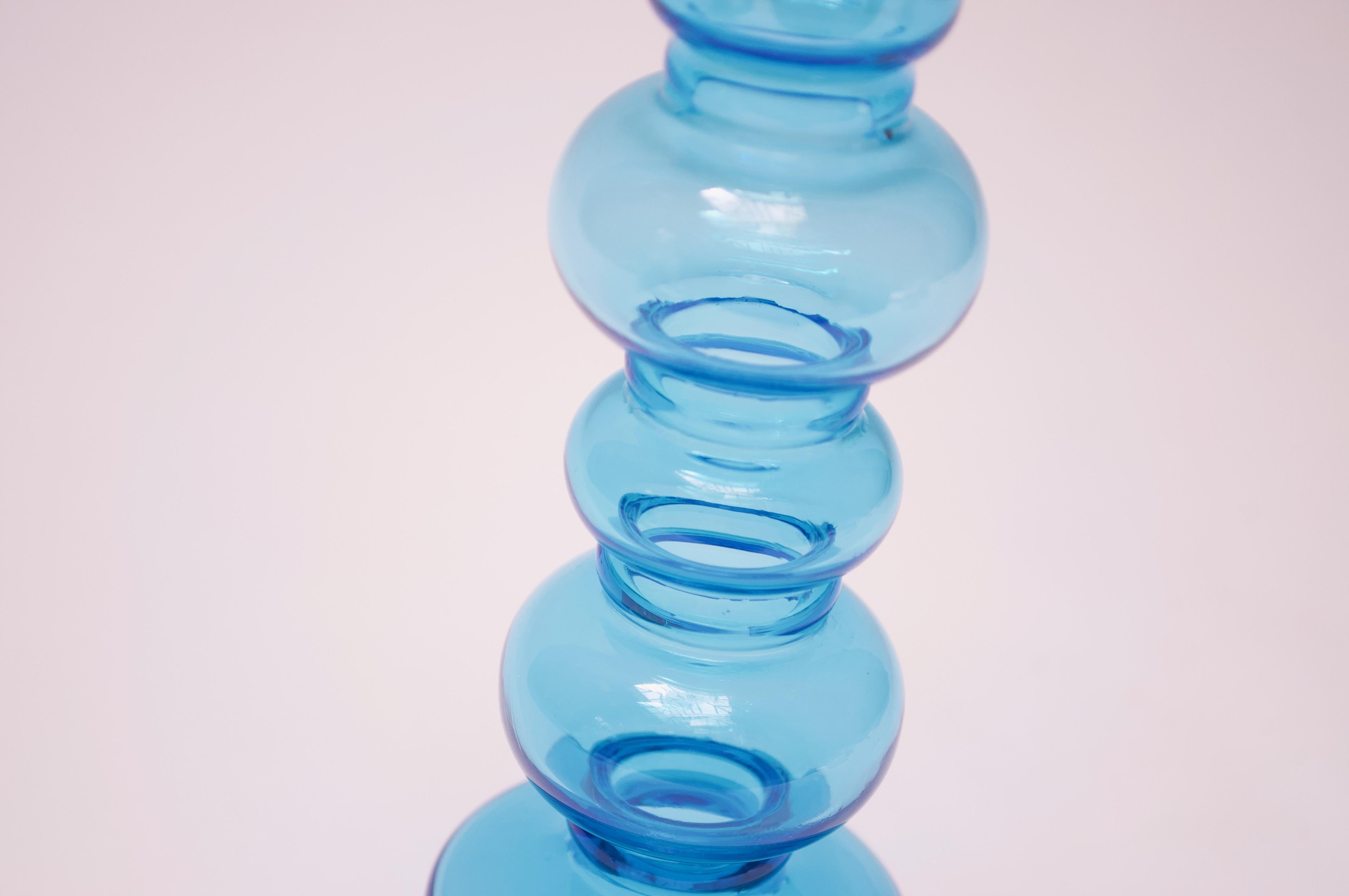 Scandinavian Modern Turquoise Blown Glass Hooped Vase 1