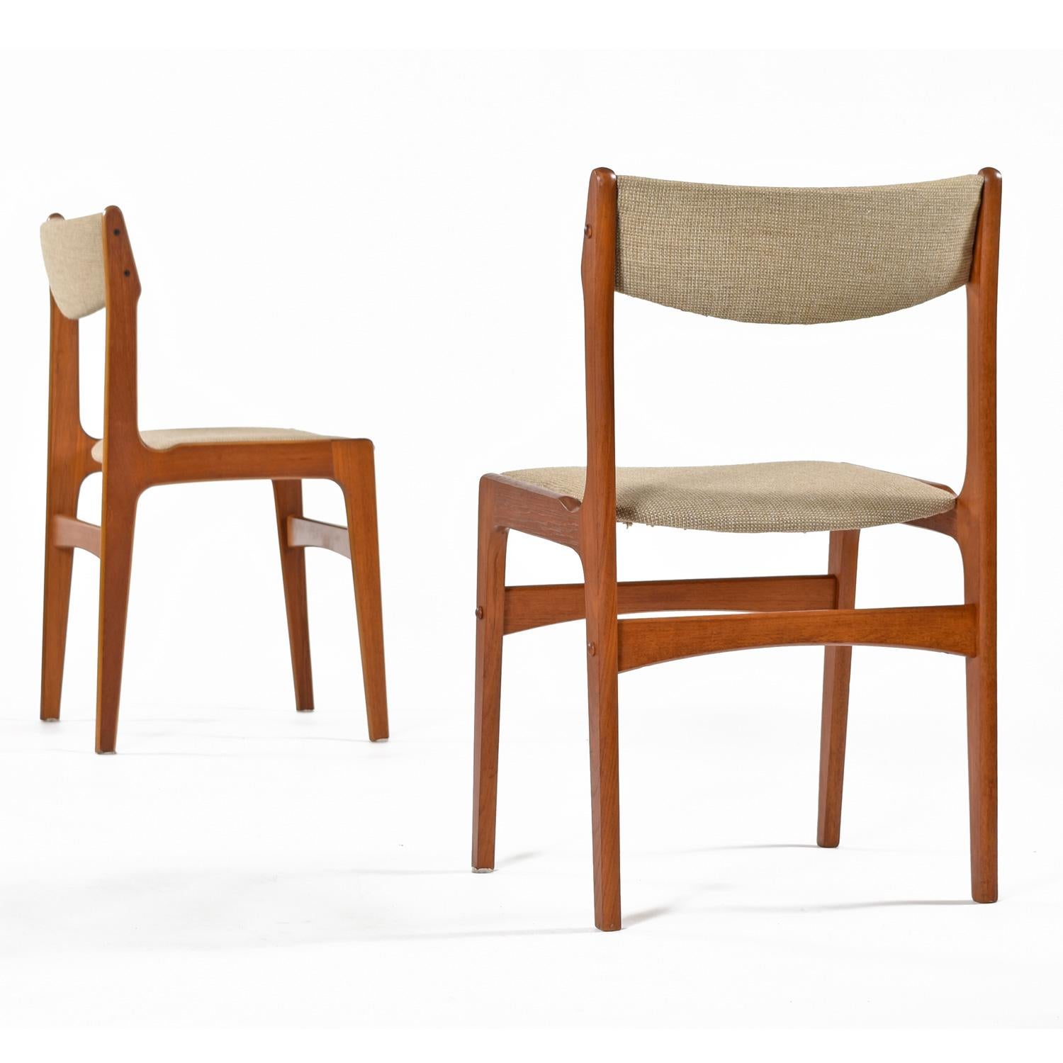 Late 20th Century Scandinavian Modern Tweed Fabric Solid Teak Danish Dining Chairs Set of 8