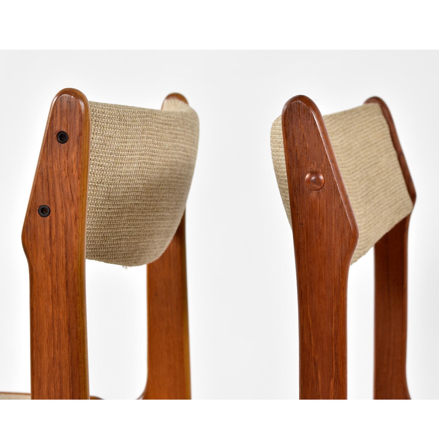 Scandinavian Modern Tweed Fabric Solid Teak Danish Dining Chairs Set of 8 1