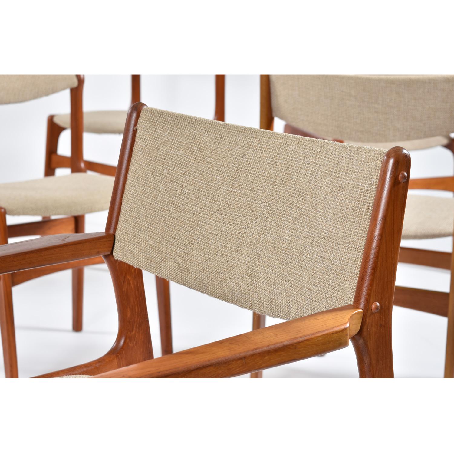 Scandinavian Modern Tweed Fabric Solid Teak Danish Dining Chairs Set of 8 2