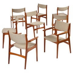 Scandinavian Modern Tweed Fabric Solid Teak Danish Dining Chairs Set of 8
