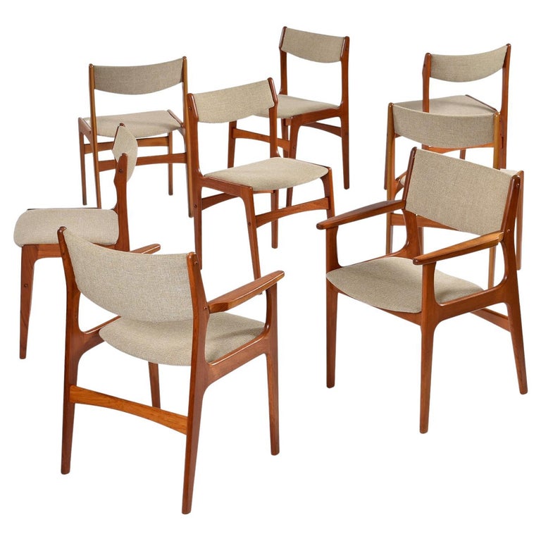 Scandinavian Modern Tweed Fabric Solid Teak Danish Dining Chairs Set of ...