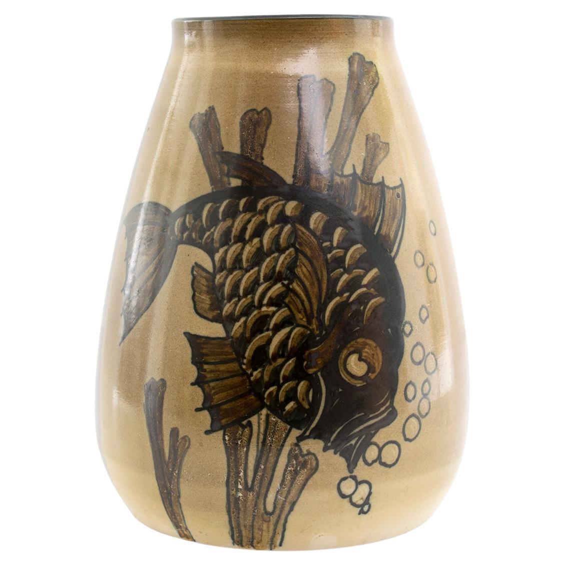 Skandinavische Moderne, einzigartige, handdekorierte schwedische Art-déco-Vase von Josef Ekberg 