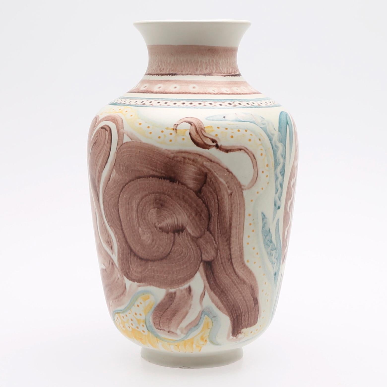 Hand-Painted Scandinavian Modern Unique Hand Decorated Vase by Carl-Harry Stålhane, Rörstrand For Sale