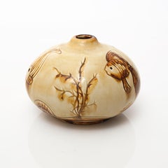 Scandinavian Modern Unique Low Ceramic Vase by Gertrud Lonegren, Rorstrand