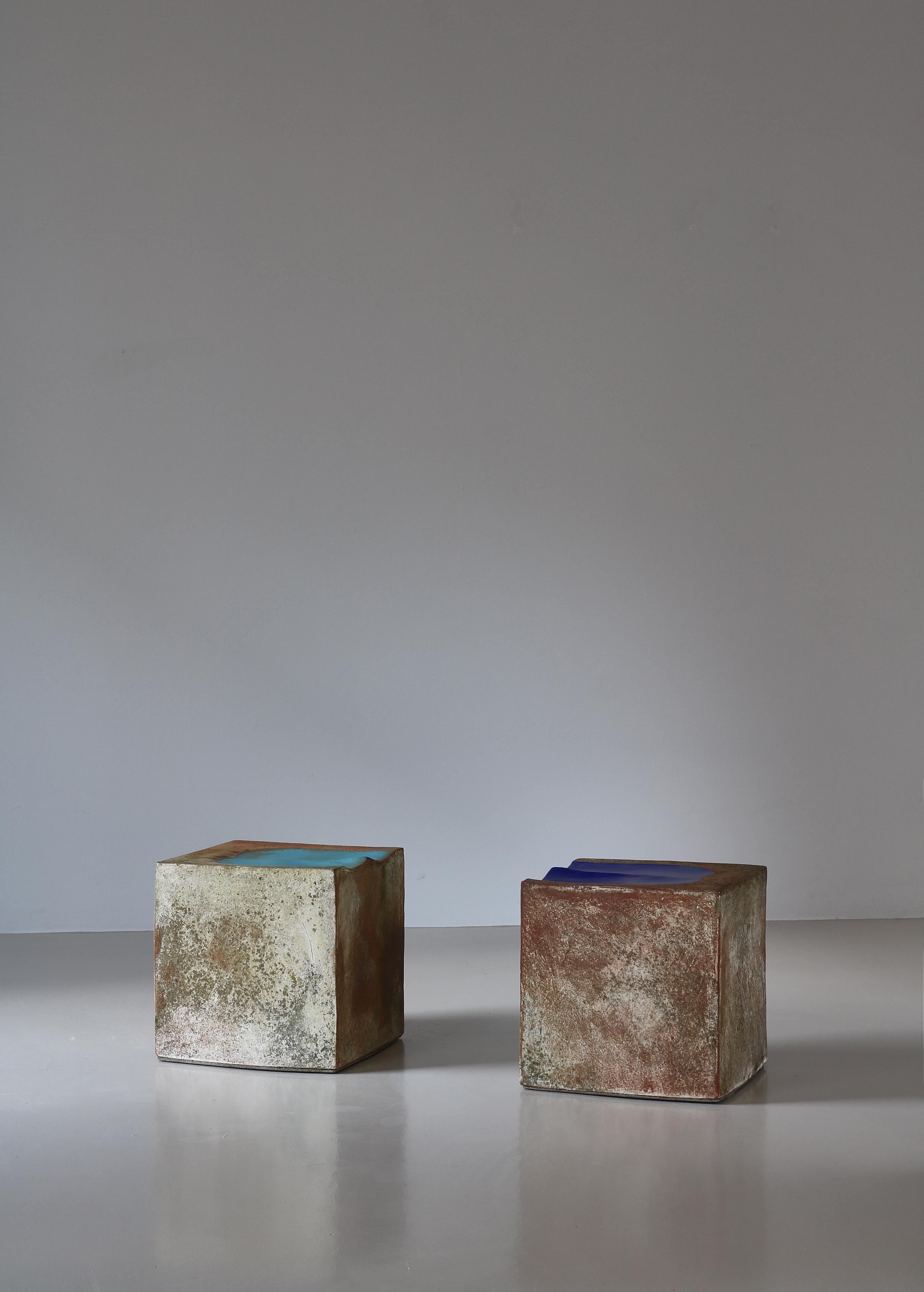 Scandinavian Modern Unique Stoneware Sculptural Cube Stools, Denmark, 1970s  For Sale 3