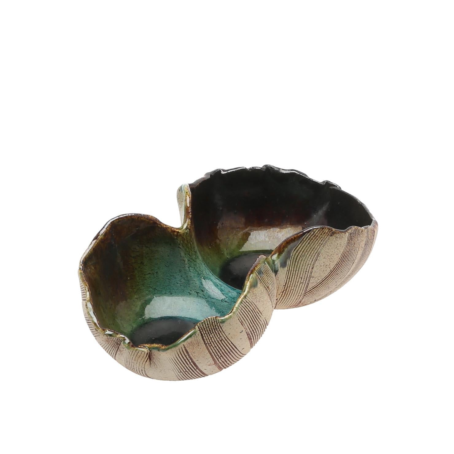 Hand-Crafted Scandinavian Modern Unusual Hand Built Double Bowl by Artist Bengt Berglund