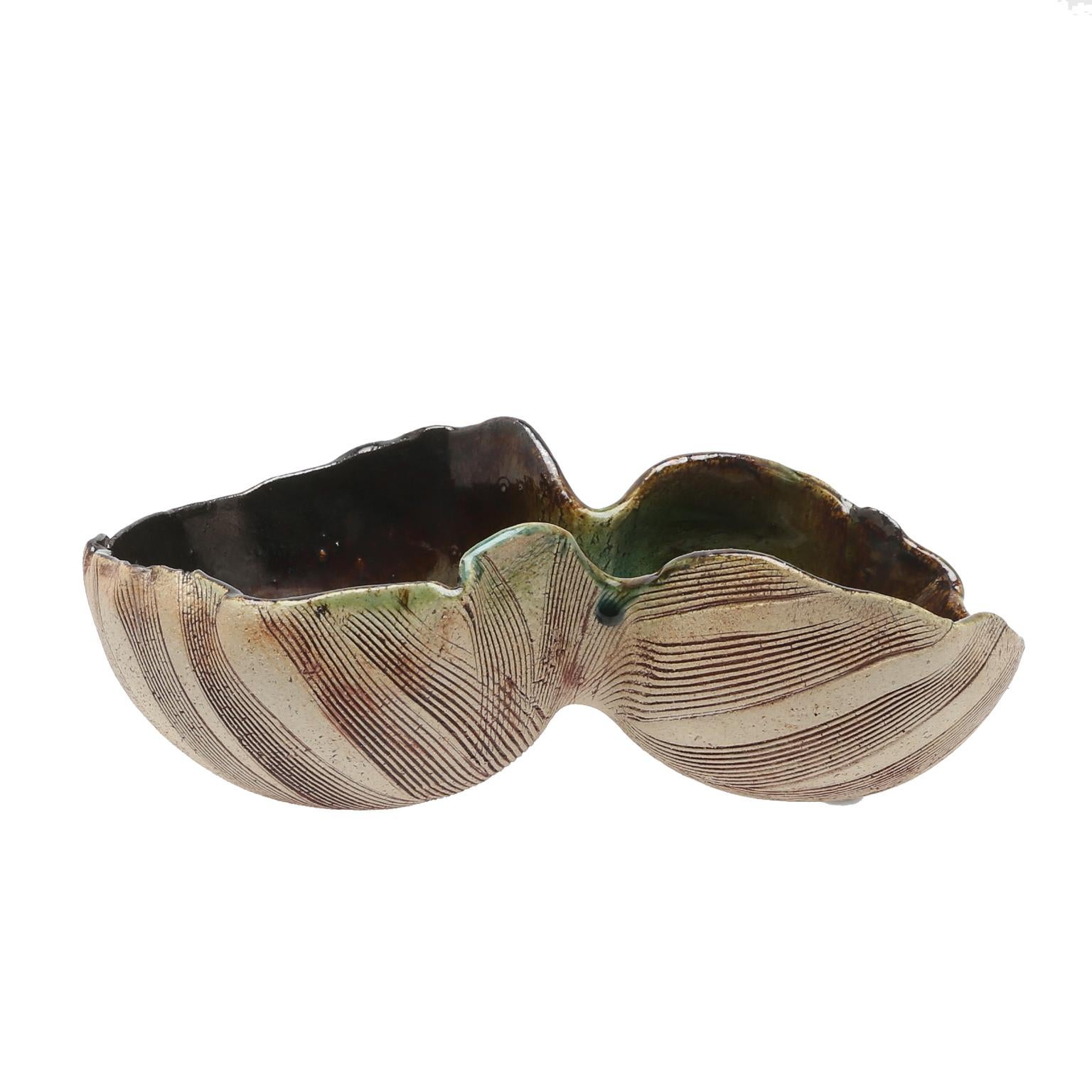 Mid-20th Century Scandinavian Modern Unusual Hand Built Double Bowl by Artist Bengt Berglund