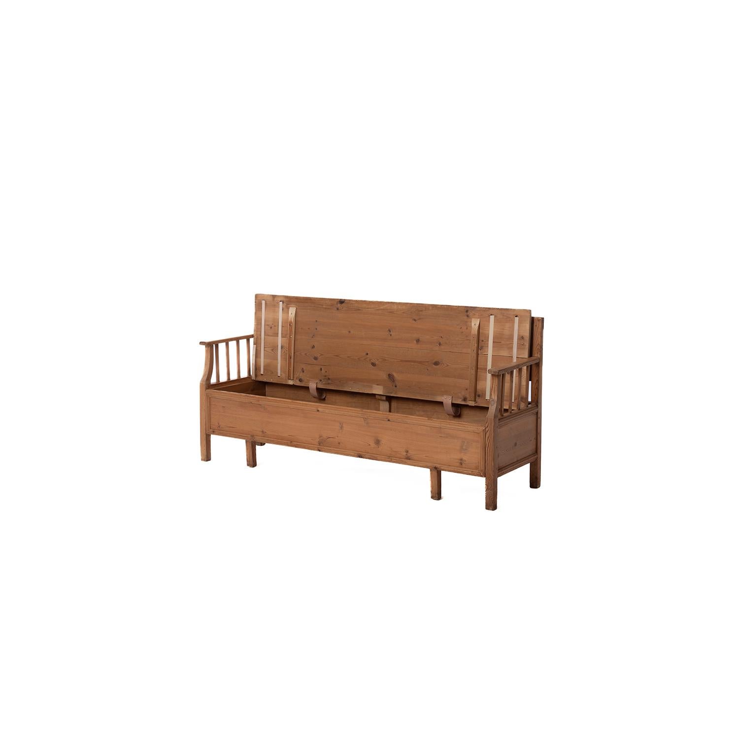 Scandinavian Modern Upholstered Pine Bench For Sale 6