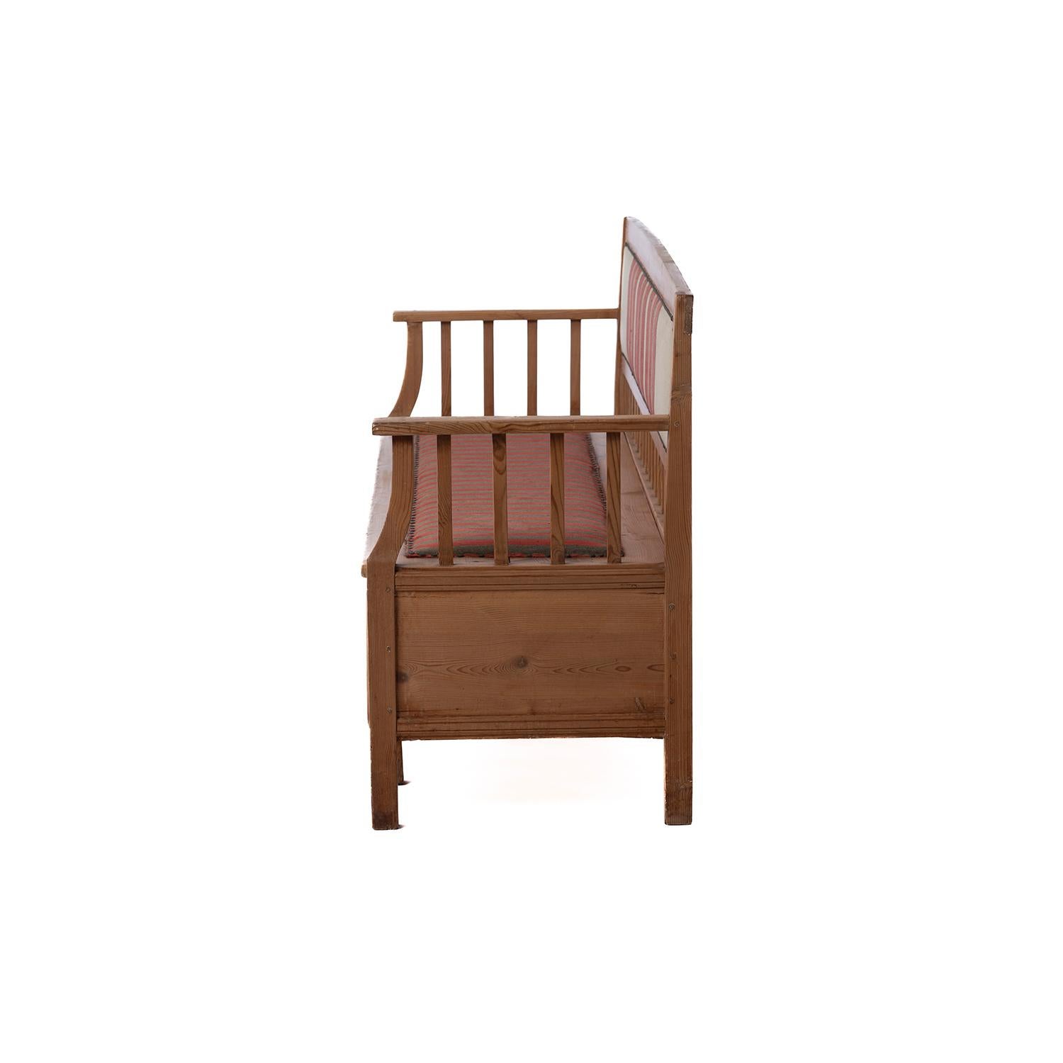 20th Century Scandinavian Modern Upholstered Pine Bench For Sale