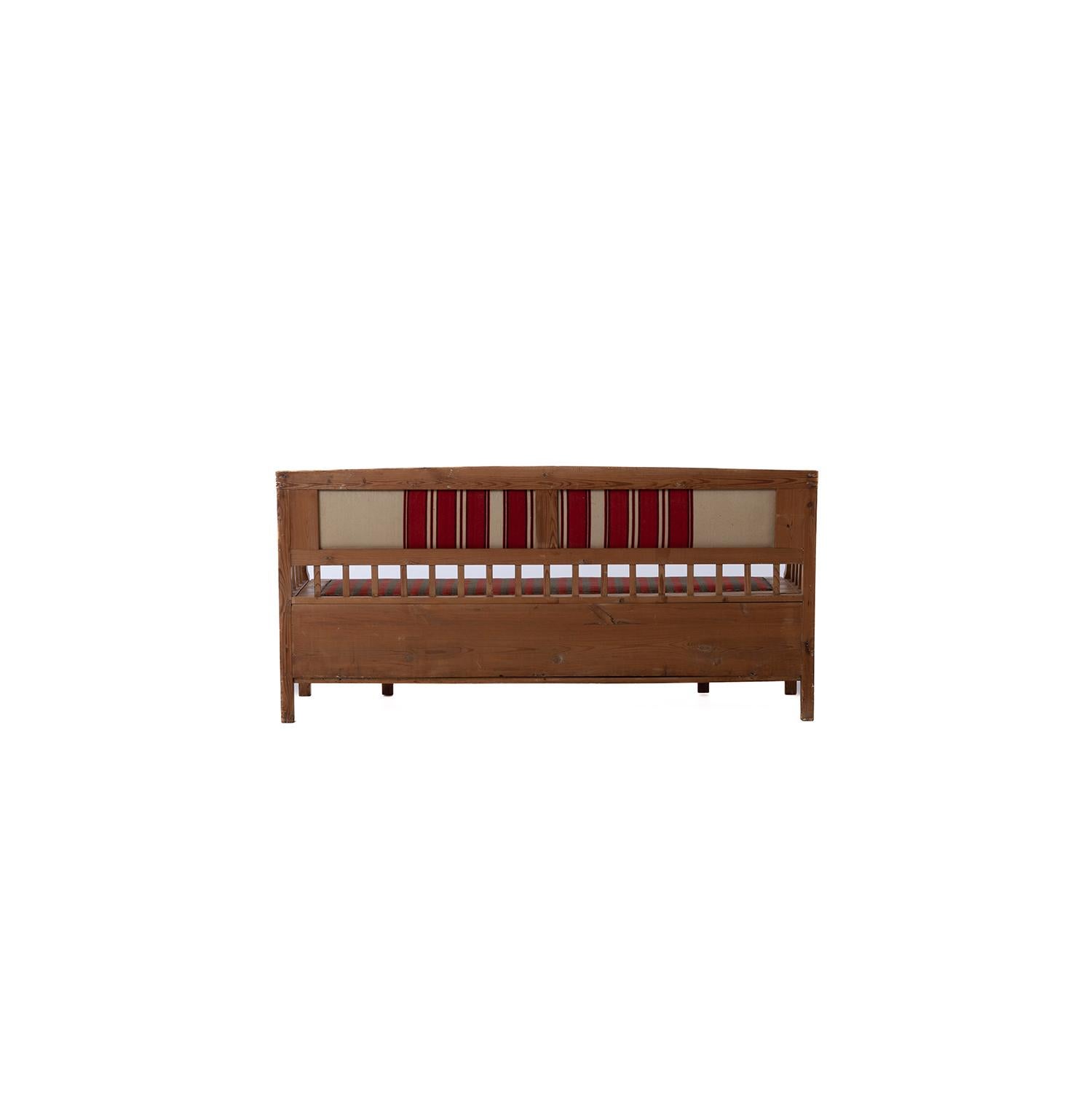 Upholstery Scandinavian Modern Upholstered Pine Bench For Sale