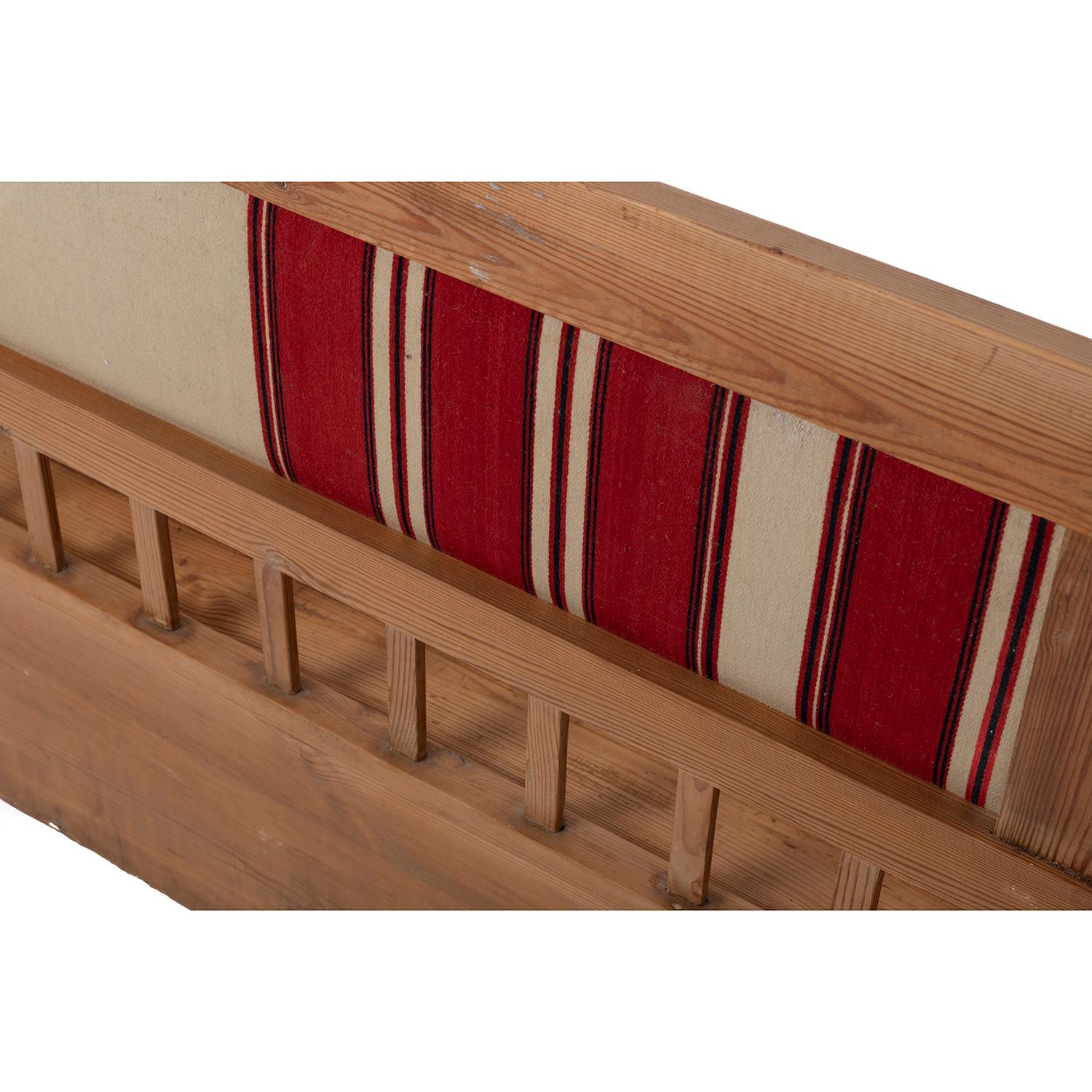 Scandinavian Modern Upholstered Pine Bench For Sale 1