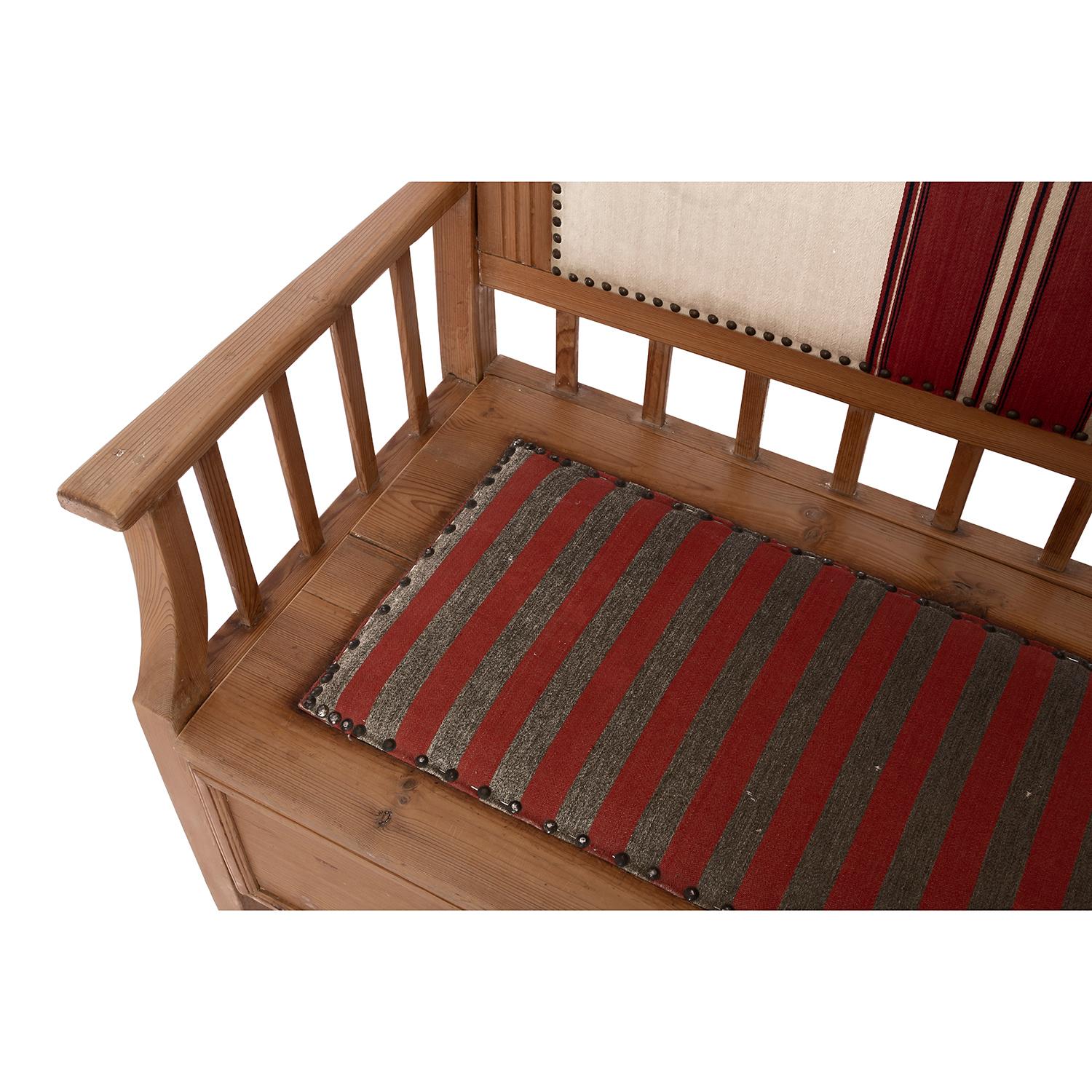 Scandinavian Modern Upholstered Pine Bench For Sale 4